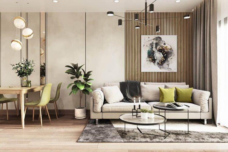 Trang trí phòng khách bằng vách ốp tường nhựa đơn giản, đẹp mắt